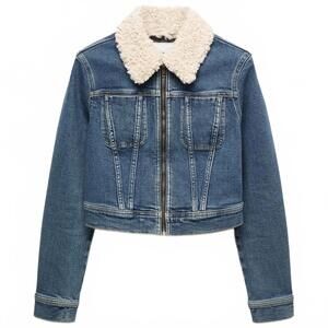 Mango Denim Jacket with Shearling Collar Gio Medium Vintage Blue NWT XXL